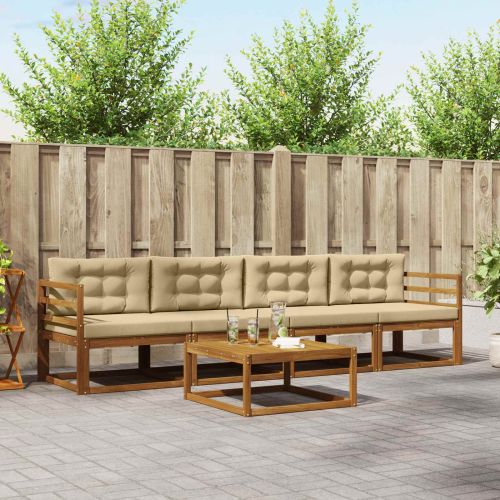 Комплект дивани за открито 5 pcs Натурален и Бежов