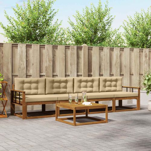 Комплект дивани за открито 5 pcs Натурален и Бежов