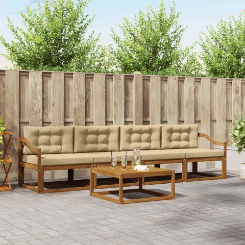 Комплект дивани за открито 5 pcs Натурален и Бежов