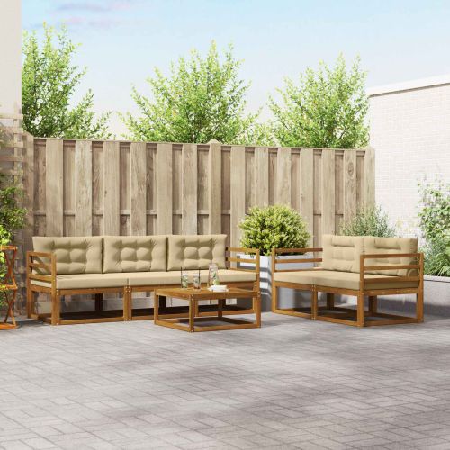 Комплект дивани за открито 6 pcs Натурален и Бежов