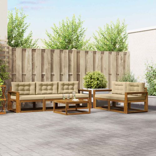 Комплект дивани за открито 6 pcs Натурален и Бежов