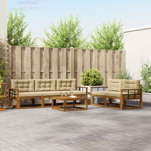 Комплект дивани за открито 6 pcs Натурален и Бежов
