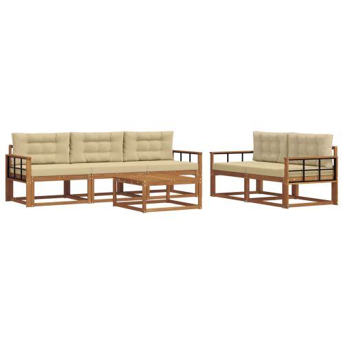 Комплект дивани за открито 6 pcs Натурален и Бежов