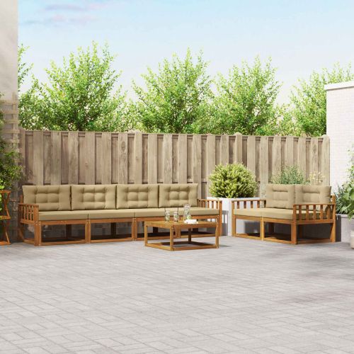 Комплект дивани за открито 7 pcs Натурален и Бежов