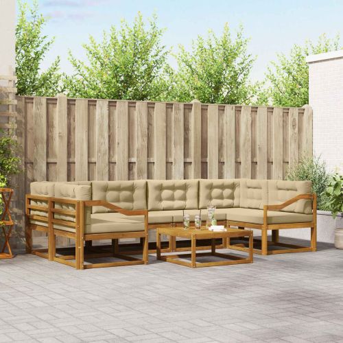 Комплект дивани за открито 7 pcs Натурален и Бежов