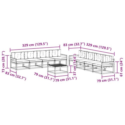 Комплект дивани за открито 9 pcs Естествено и светло сиво