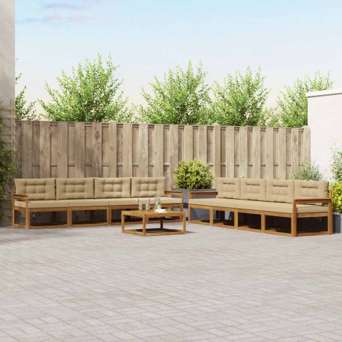 Комплект дивани за открито 9 pcs Натурален и Бежов