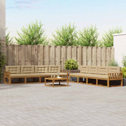 Комплект дивани за открито 9 pcs Натурален и Бежов