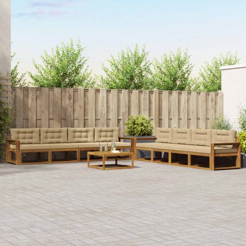 Комплект дивани за открито 9 pcs Натурален и Бежов