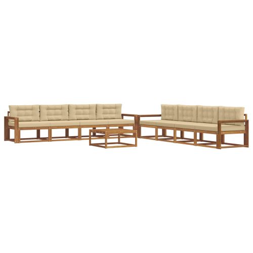 Комплект дивани за открито 9 pcs Натурален и Бежов