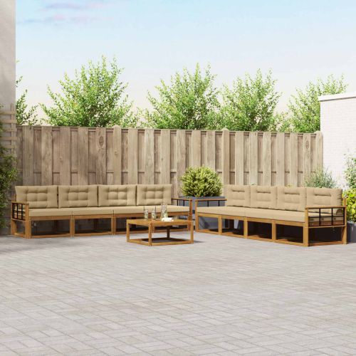 Комплект дивани за открито 9 pcs Натурален и Бежов
