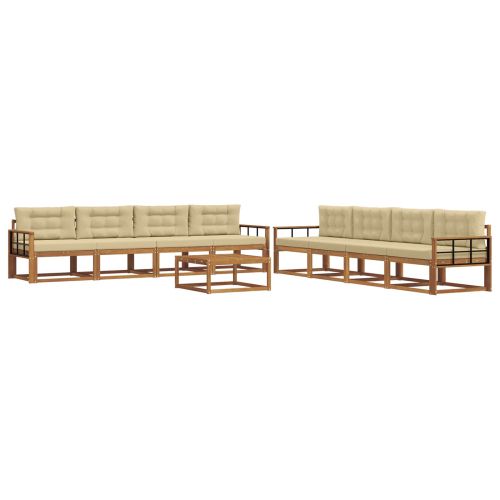 Комплект дивани за открито 9 pcs Натурален и Бежов