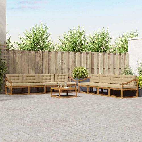 Комплект дивани за открито 9 pcs Натурален и Бежов