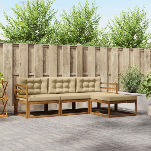 Комплект дивани за открито 4 pcs Натурален и Бежов