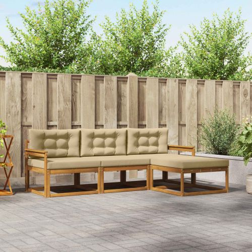 Комплект дивани за открито 4 pcs Натурален и Бежов