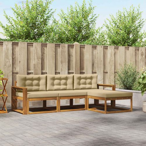 Комплект дивани за открито 4 pcs Натурален и Бежов