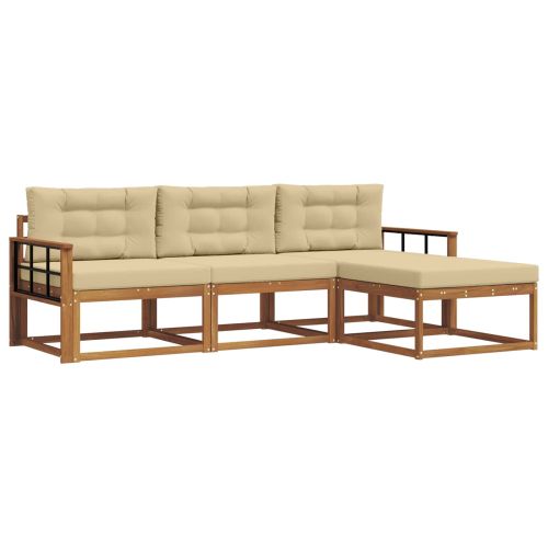 Комплект дивани за открито 4 pcs Натурален и Бежов
