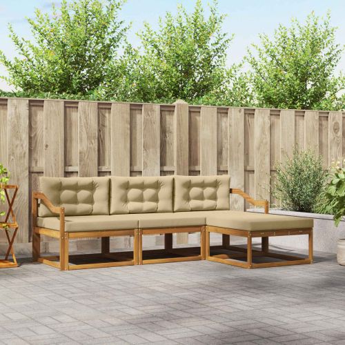 Комплект дивани за открито 4 pcs Натурален и Бежов
