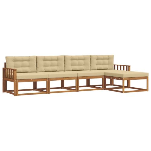 Комплект дивани за открито 5 pcs Натурален и Бежов