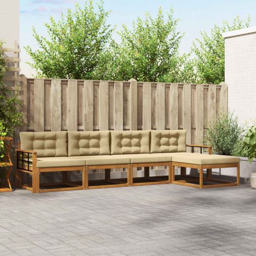 Комплект дивани за открито 5 pcs Натурален и Бежов