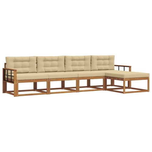 Комплект дивани за открито 5 pcs Натурален и Бежов