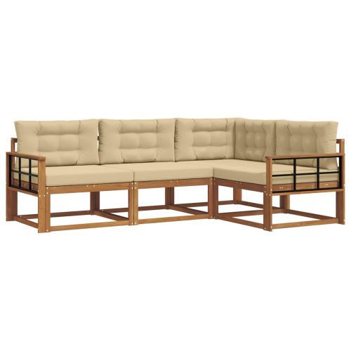 Комплект дивани за открито 4 pcs Натурален и Бежов