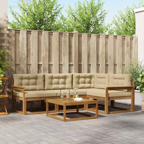Комплект дивани за открито 5 pcs Натурален и Бежов