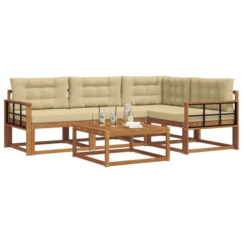 Комплект дивани за открито 5 pcs Натурален и Бежов