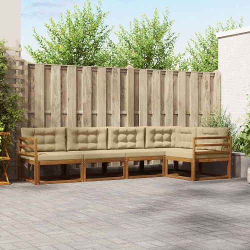 Комплект дивани за открито 5 pcs Натурален и Бежов