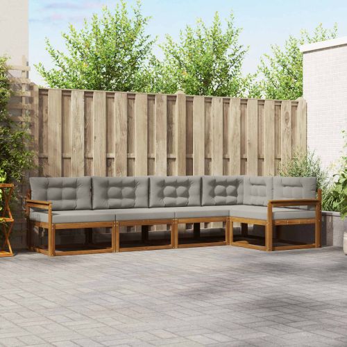 Комплект дивани за открито 5 pcs Натурално и светлосиво