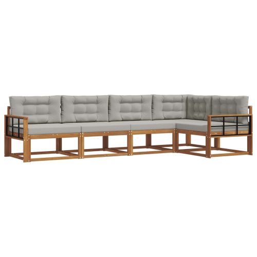 Комплект дивани за открито 5 pcs Натурално и светлосиво