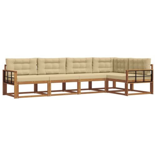 Комплект дивани за открито 5 pcs Натурален и Бежов