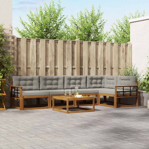 Комплект дивани за открито 6 pcs Натурално и светлосиво