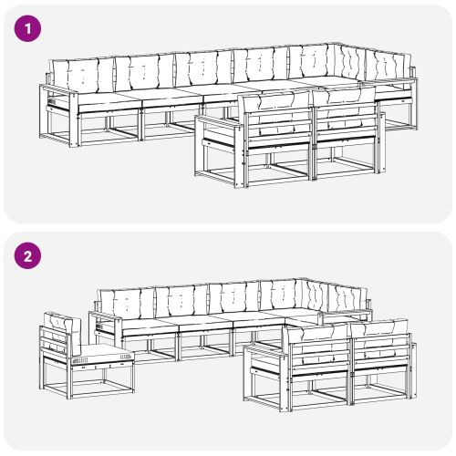 Комплект дивани за открито 8 бр. Натурален и Антрацит