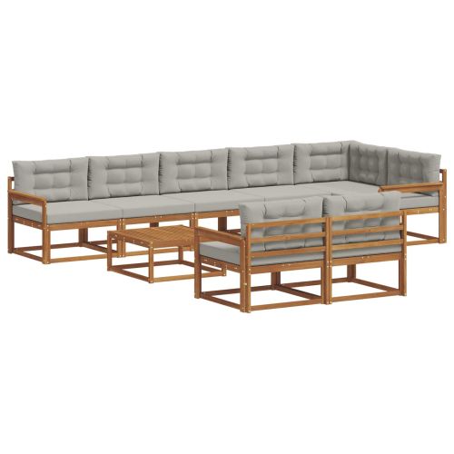 Комплект дивани за открито 9 pcs Натурално и светлосиво