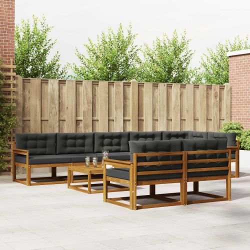 Комплект дивани за открито 9 pcs Натурален и Антрацит