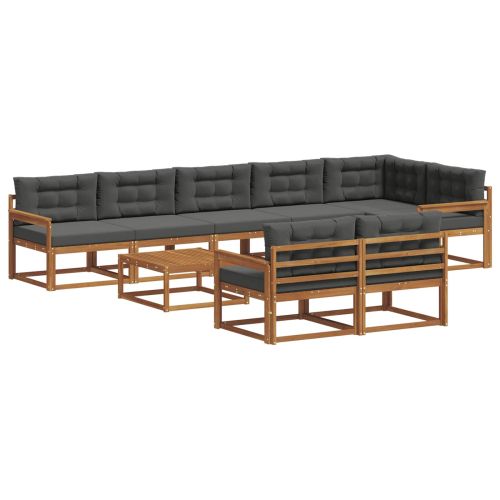 Комплект дивани за открито 9 pcs Натурален и Антрацит