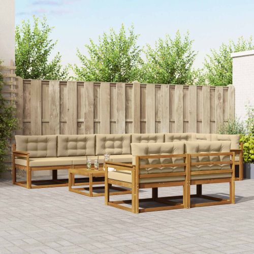 Комплект дивани за открито 9 pcs Натурален и Бежов