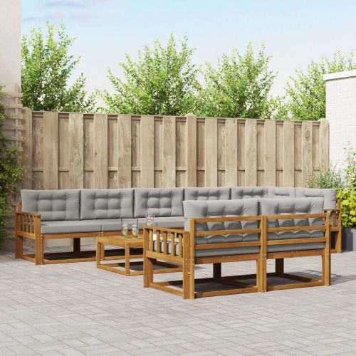 Комплект дивани за открито 9 pcs Натурално и светлосиво