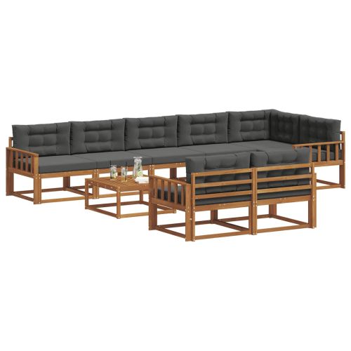 Комплект дивани за открито 9 pcs Натурален и Антрацит