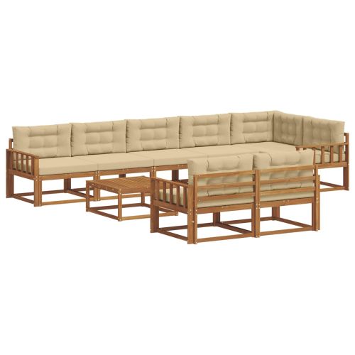 Комплект дивани за открито 9 pcs Натурален и Бежов