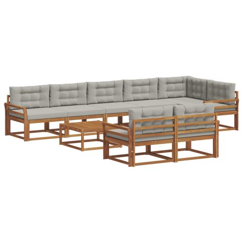 Комплект дивани за открито 9 pcs Натурално и светлосиво