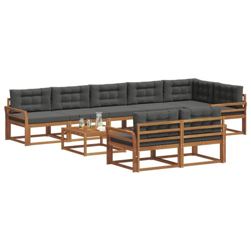 Комплект дивани за открито 9 pcs Натурален и Антрацит