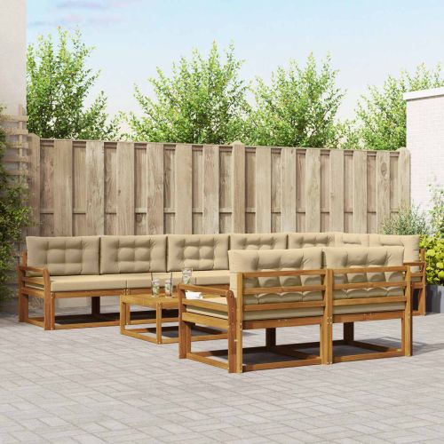 Комплект дивани за открито 9 pcs Натурален и Бежов