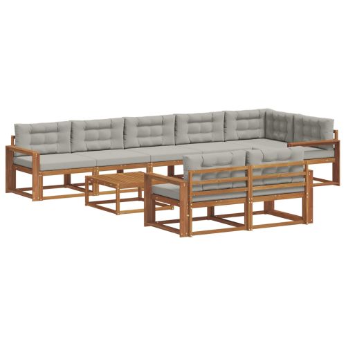 Комплект дивани за открито 9 pcs Натурално и светлосиво