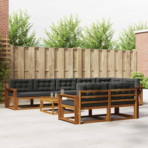 Комплект дивани за открито 9 pcs Натурален и Антрацит