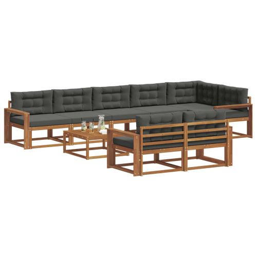 Комплект дивани за открито 9 pcs Натурален и Антрацит