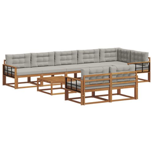 Комплект дивани за открито 9 pcs Натурално и светлосиво