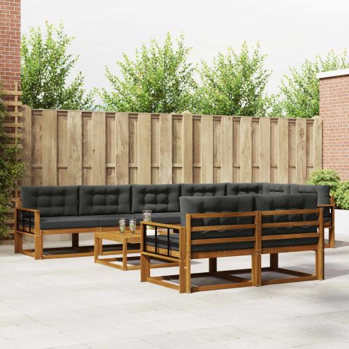 Комплект дивани за открито 9 pcs Натурален и Антрацит