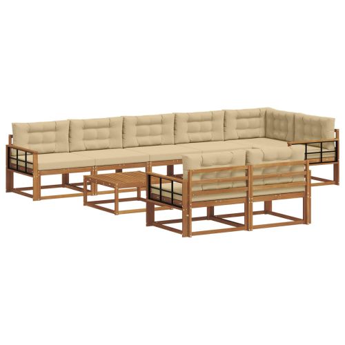 Комплект дивани за открито 9 pcs Натурален и Бежов